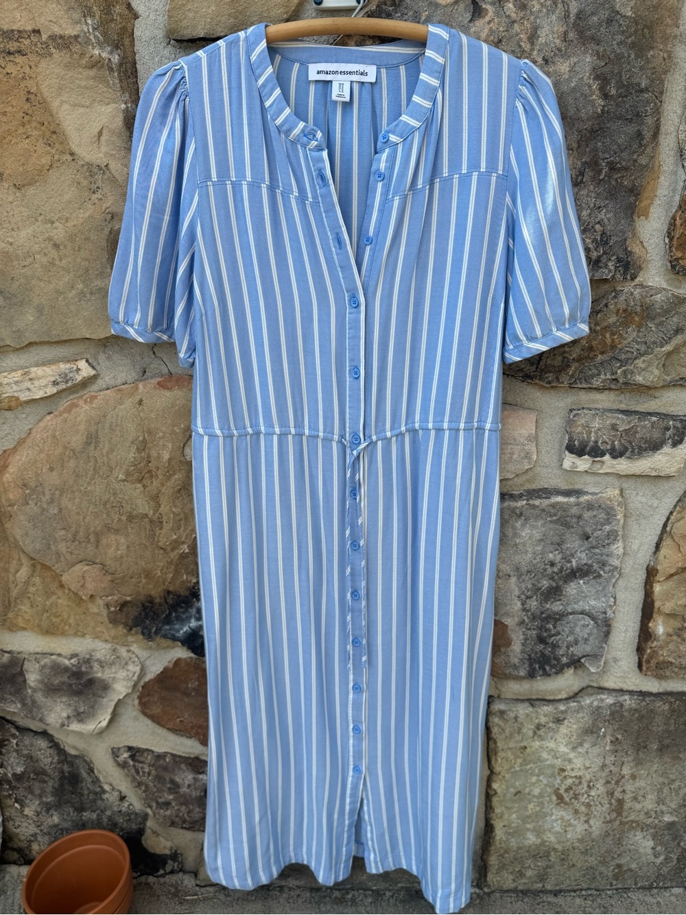 Amazon Essentials Blue and White Striped Midi Button-Front Dress Medium